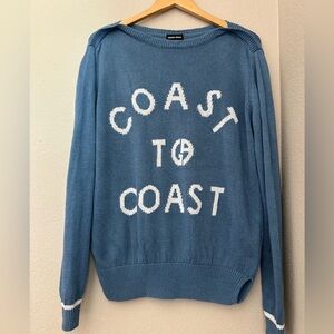Giorgio Armani Woman Sweater Slate blue 44 Sz M/L Linen, Cotton. Logo In Front